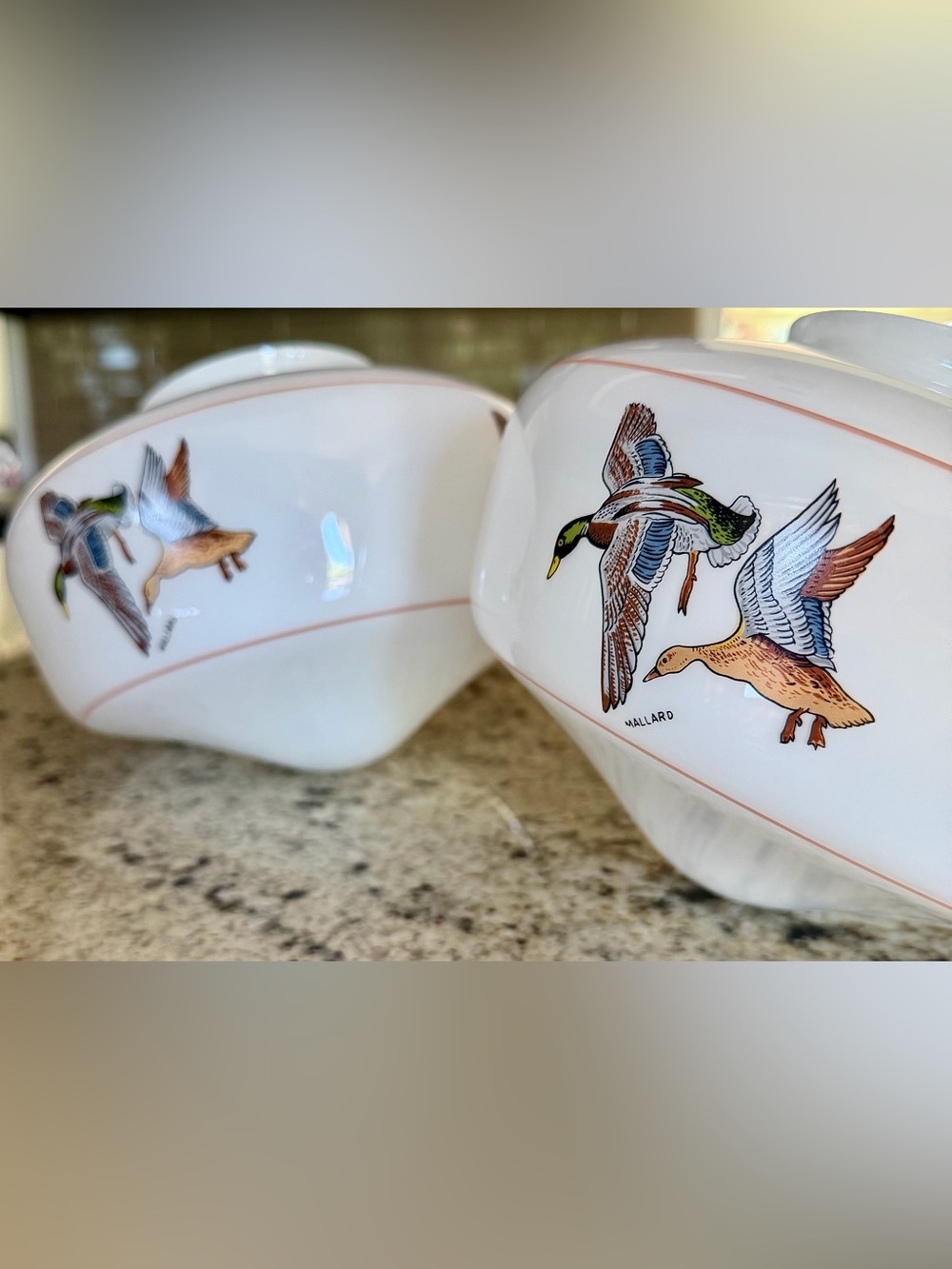 Vintage Milk Glass Hand Painted Mallard Ducks Light Fixture Shade 4'' Fitter - Picture 4 of 7